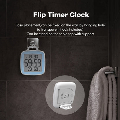 BALDR Waterproof Shower Clock with Timer for Bathrooms - Displays Time, Temperature & Humidity - w/ Built-in Stand & Wall Mount Hole
