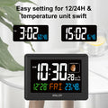 BALDR Atomic Alarm Clock in Color - Digital Clock with Large Display - Calendar & Moon Phase - Indoor Temperature & Humidity - Dimmable Backlight Brightness