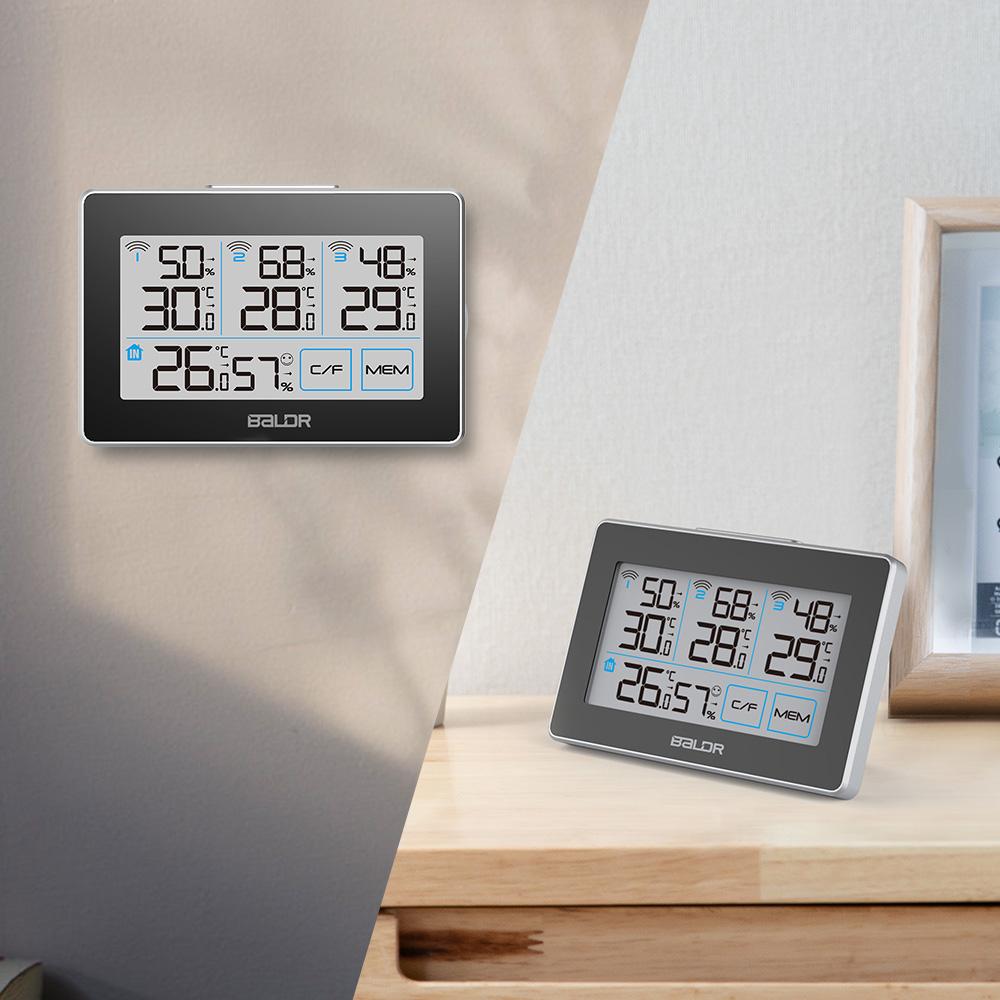 BALDR WS0317BL3 Digital Wireless Weather Station | Accurate Humidity Gauge & Temperature Tracking - Monitor 4 Locations - Includes 3 Remote Sensors - BALDR Electronic