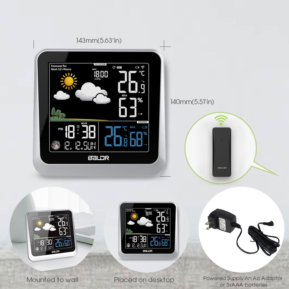 BALDR WS0336 Wireless Indoor/Outdoor Weather Station - Thermometer & Hygrometer - Temperature & Humidity - Constant Backlight - Power Adapter Included - BALDR Electronic