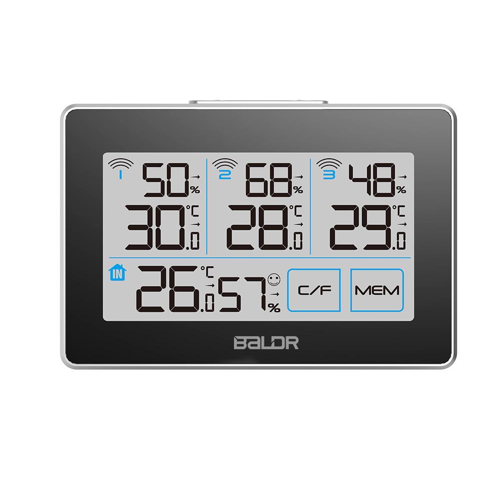 BALDR WS0317BL3 Digital Wireless Weather Station | Accurate Humidity Gauge & Temperature Tracking - Monitor 4 Locations - Includes 3 Remote Sensors - BALDR Electronic