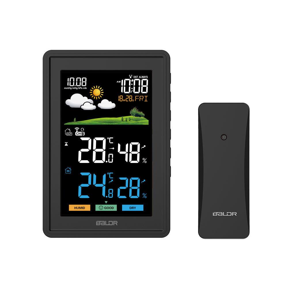 Clearance! BALDR Stock 4 Groups of Temperature and Humidity Meter HD  Fashion Multifunctional Indoor and Outdoor Thermometer,Wireless color  weather station with 3 remote sensors 