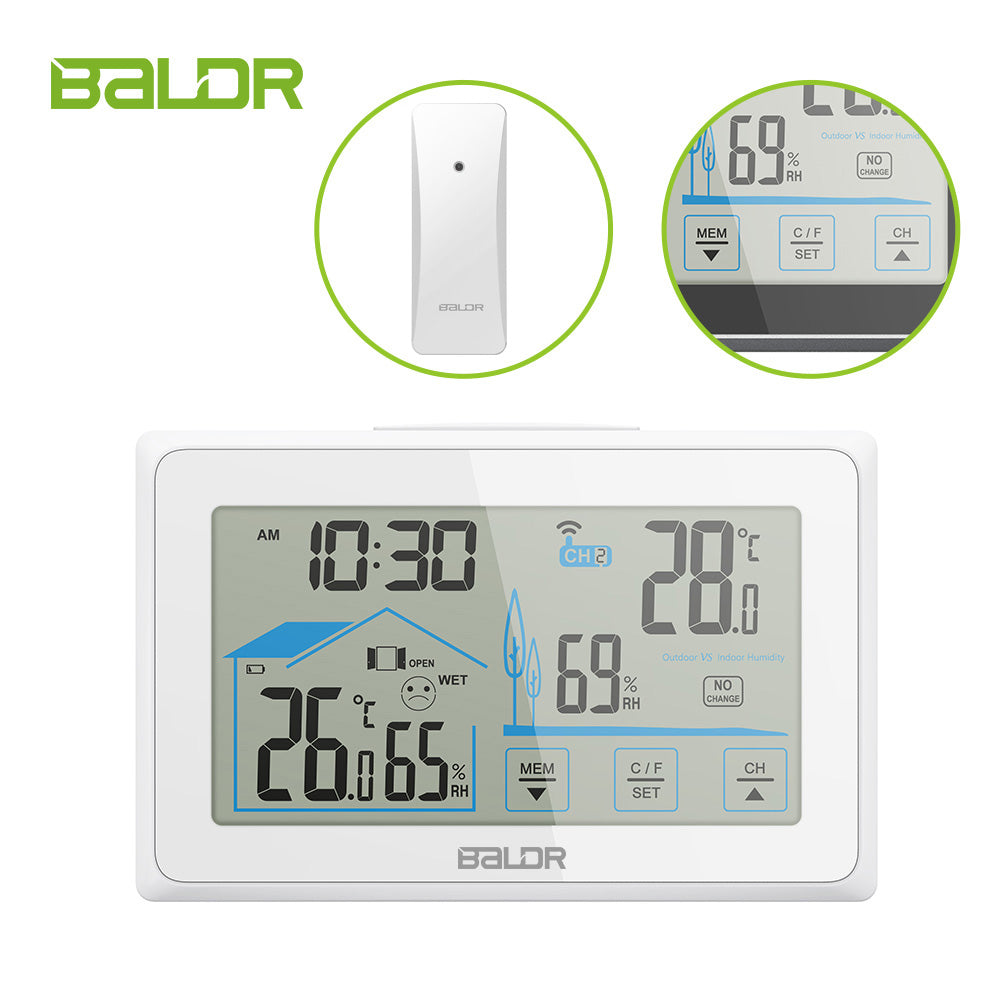 BALDR Wireless Weather Station, Digital Thermometer & Hygrometer (Indoor&Outdoor), Touch Screen,  Temperature Monitor, Humidity Gauge,  with Back-Light