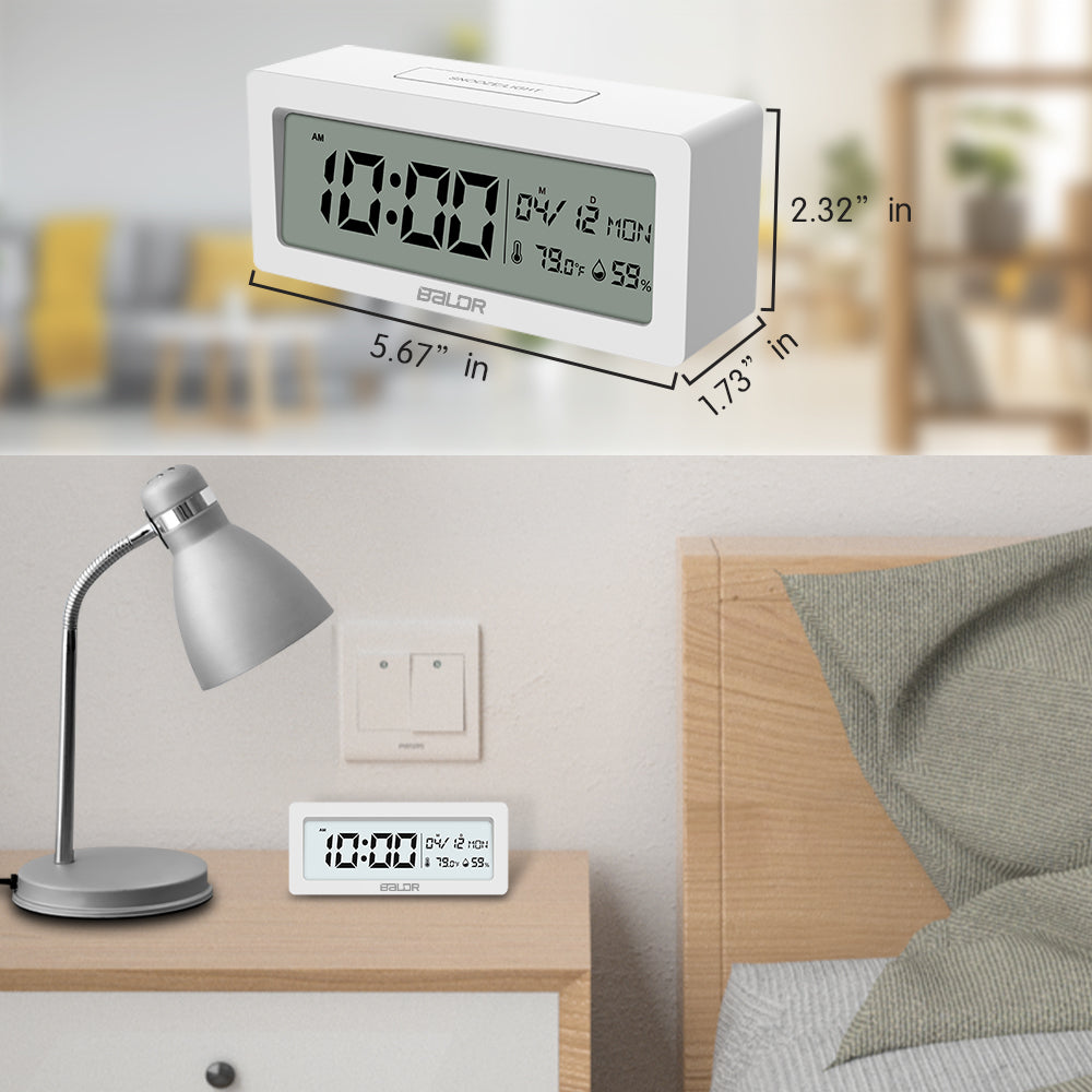 BALDR Digital Alarm Clock w/ Large LCD Screen Big Time Display