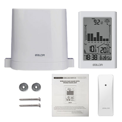 BALDR Wireless Rain Gauge with Remote Sensor, Rainfall Meter, Weather Station with Indoor and Outdoor Temperature Monitor