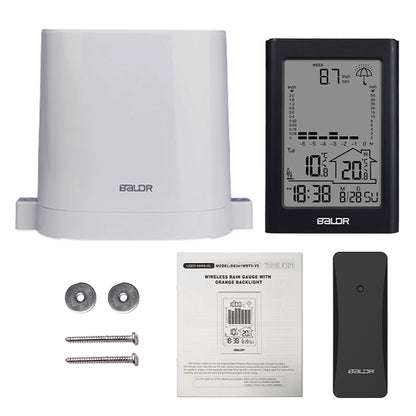 BALDR Wireless Rain Gauge with Remote Sensor, Rainfall Meter, Weather Station with Indoor and Outdoor Temperature Monitor