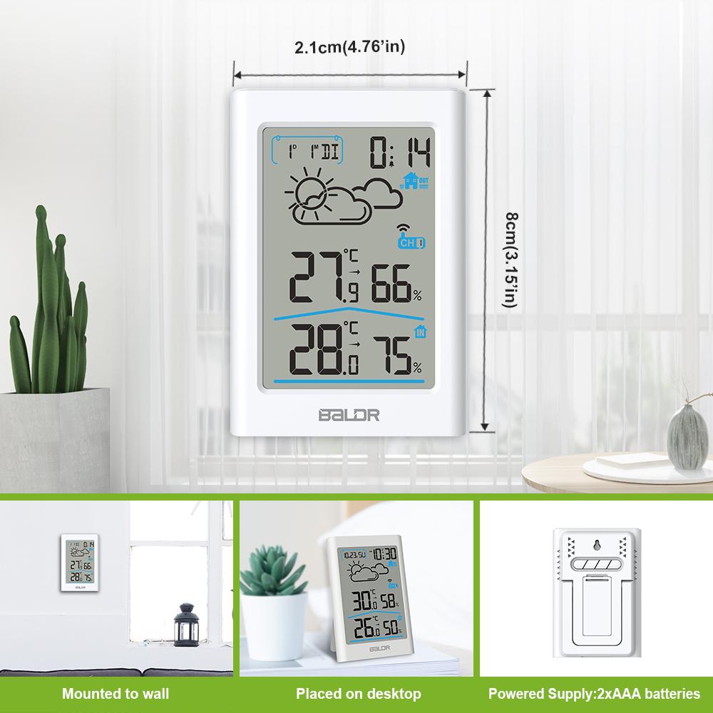 BALDR WS0341 Indoor & Outdoor Thermometer Hygrometer w/ Backlight, Wireless Weather Station, Temperature Monitor & Humidity Gauge, Battery-Operated - BALDR Electronic