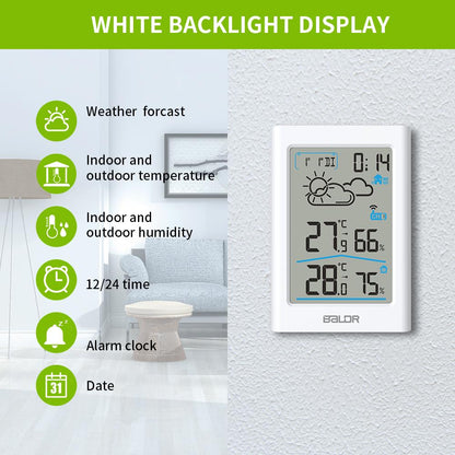 BALDR WS0341 Indoor & Outdoor Thermometer Hygrometer w/ Backlight, Wireless Weather Station, Temperature Monitor & Humidity Gauge, Battery-Operated - BALDR Electronic