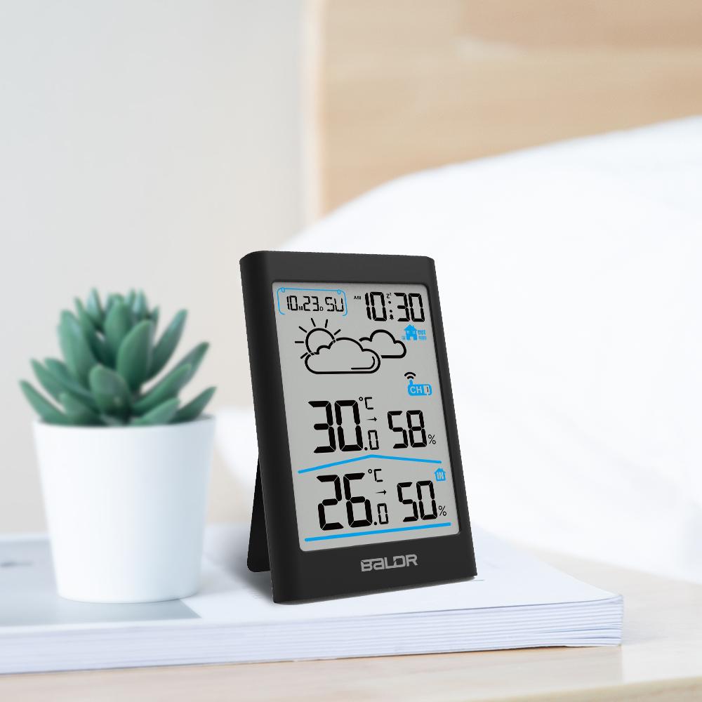 BALDR WS0341 Indoor & Outdoor Thermometer Hygrometer w/ Backlight, Wireless Weather Station, Temperature Monitor & Humidity Gauge, Battery-Operated - BALDR Electronic