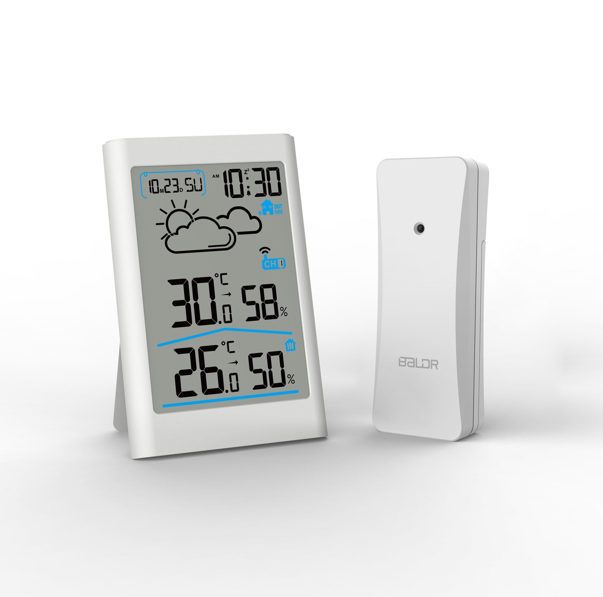 BALDR WS0341 Indoor & Outdoor Thermometer Hygrometer w/ Backlight, Wireless Weather Station, Temperature Monitor & Humidity Gauge, Battery-Operated - BALDR Electronic