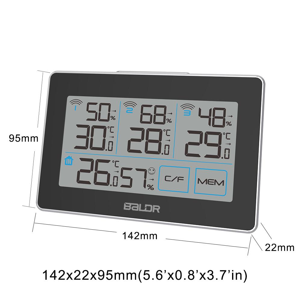 BALDR WS0317BL3 Digital Wireless Weather Station | Accurate Humidity Gauge & Temperature Tracking - Monitor 4 Locations - Includes 3 Remote Sensors - BALDR Electronic