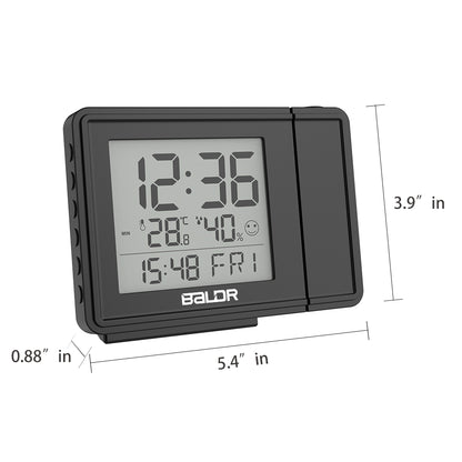 BALDR Digital Time Projection Alarm Clock WWVB - Atomic Time Projector on Ceiling Wall with Orange Backlight, Calendar Temperature Display, Adjustable Brightness