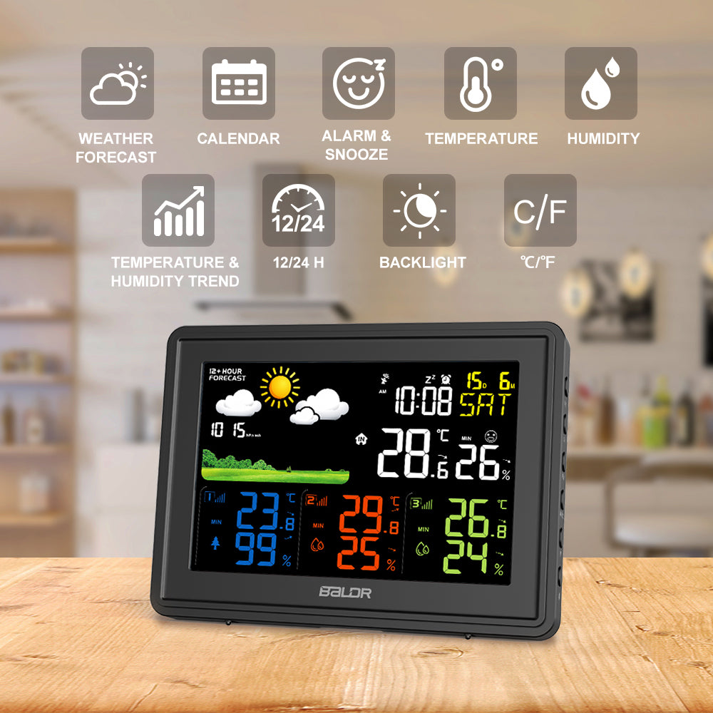 BALDR WS0359 Weather Station Wireless Indoor Outdoor with Temperature Monitor and 3 Remote sensors