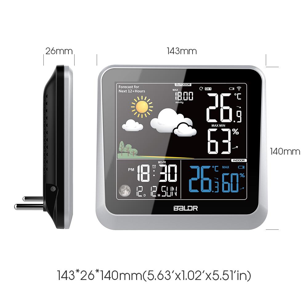 BALDR WS0336 Wireless Indoor/Outdoor Weather Station - Thermometer & Hygrometer - Temperature & Humidity - Constant Backlight - Power Adapter Included - BALDR Electronic
