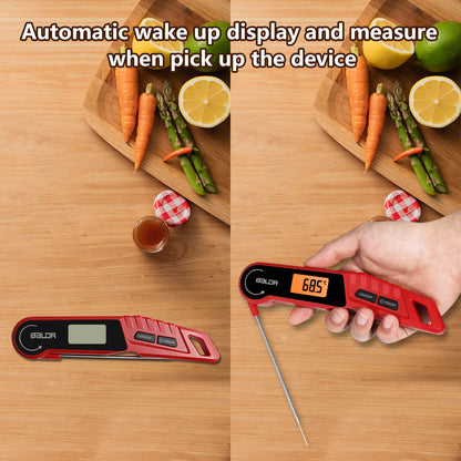BALDR Digital Meat Thermometer, Instant Read Food Thermometer for Kitchen Cooking and Outdoor BBQ Fast and Accurate reading  Automatic wake up display and measure when pick up the device