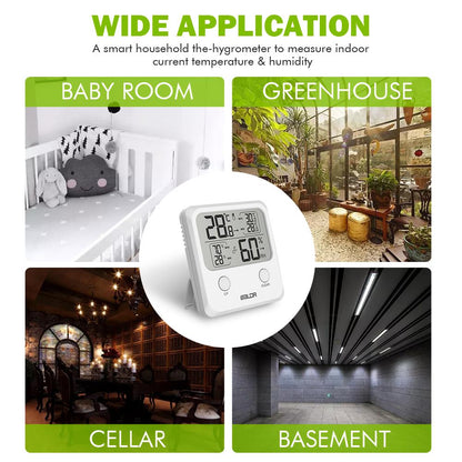 BALDR Digital Thermometer/ Hygrometer, High Contrast - White  for baby oom, greenhouse, cellar, basement