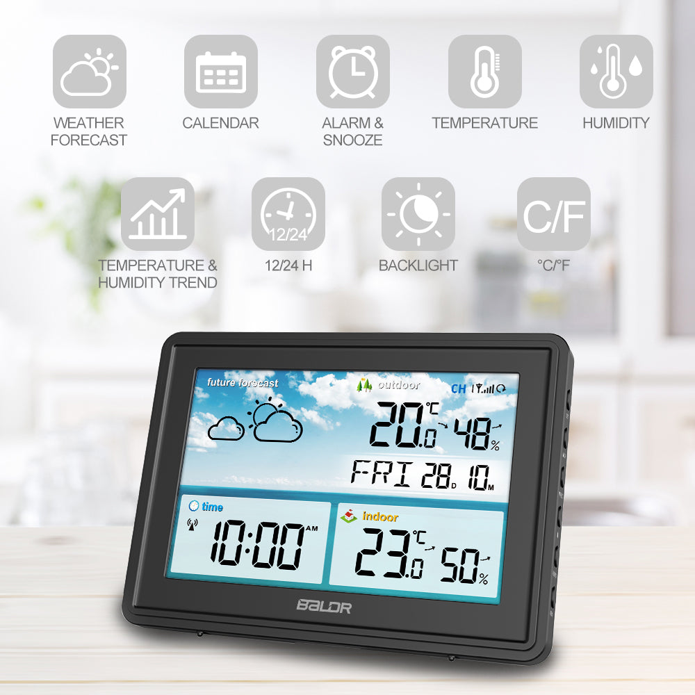 Black BALDR Atomic Wireless Weather Station with Indoor Outdoor Thermometer & Hygrometer features