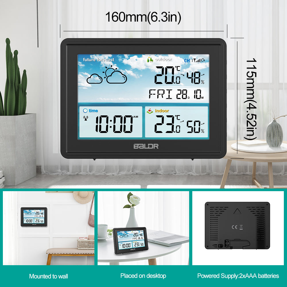 Black BALDR Atomic Wireless Weather Station with Indoor Outdoor Thermometer & Hygrometer features and set up home and office