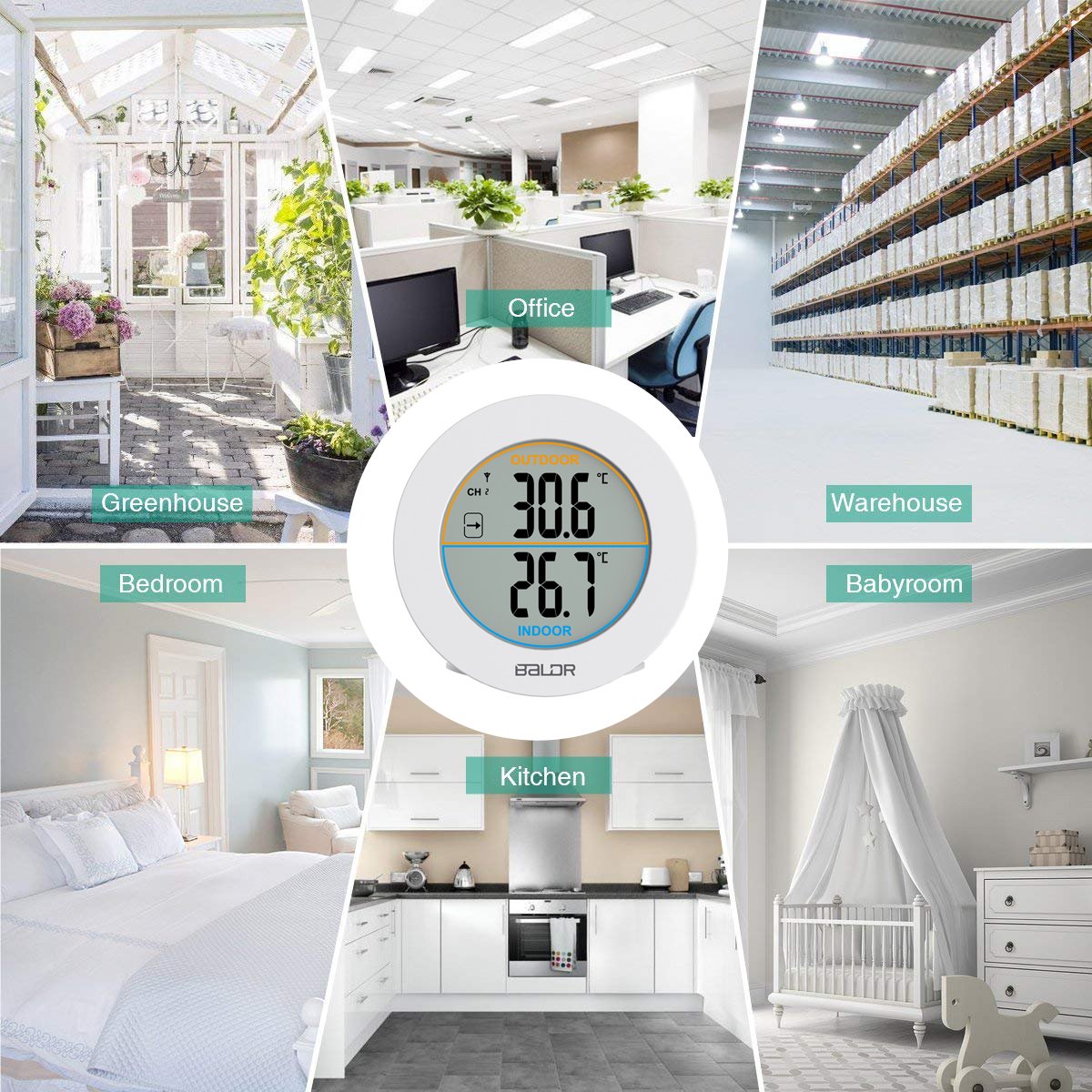BALDR Wireless Indoor/Outdoor Thermometer - Surface/Wall Mounted Temperature Monitor, 2.5”LCD Display Thermometer with Min/Max Records & Trend Arrows - BALDR Electronic