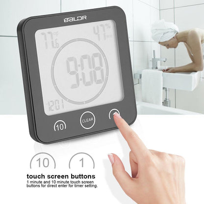 BALDR CL0007s 2xSet of Waterproof Alarm Clock w/Timer for Bathroom Shower - Wall Mounted LCD Clock Displays Time, Temperature & Indoor Humidity - BALDR Electronic