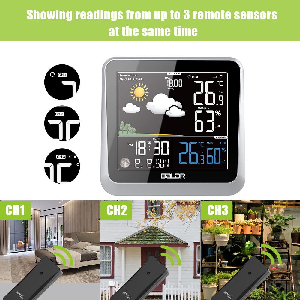 BALDR WS0336 Wireless Indoor/Outdoor Weather Station - Thermometer & Hygrometer - Temperature & Humidity - Constant Backlight - Power Adapter Included - BALDR Electronic