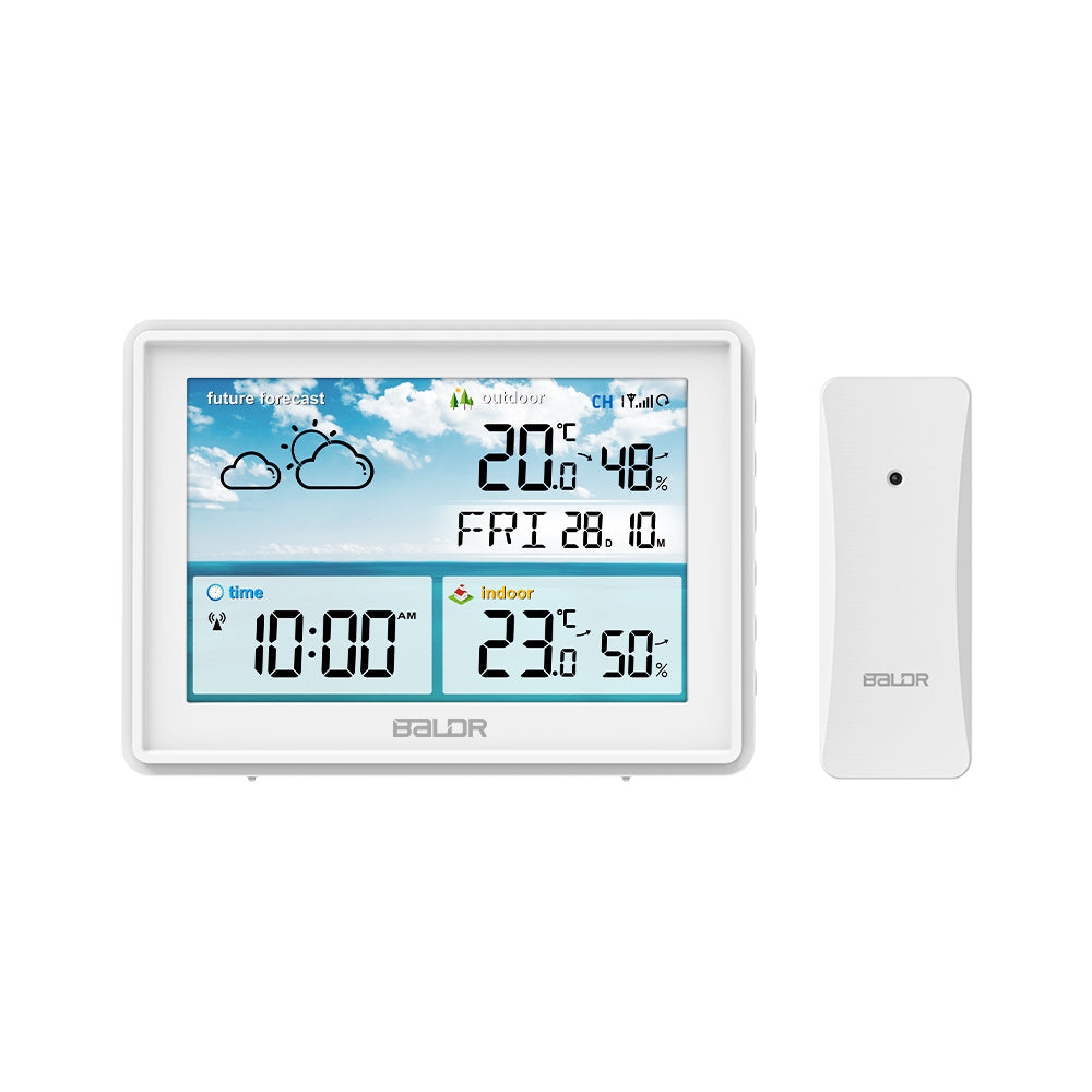 White BALDR Atomic Wireless Weather Station with Indoor Outdoor Thermometer & Hygrometer